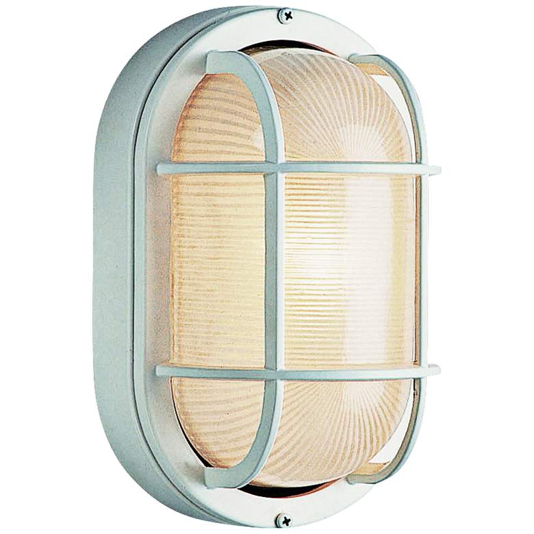 Image 2 Bulkhead 8 1/2 inch High Nautical White Oval Grid Outdoor Wall Light