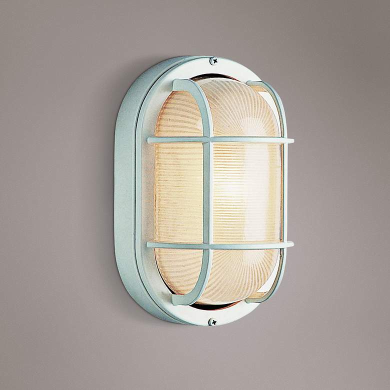 Image 1 Bulkhead 8 1/2 inch High Nautical White Oval Grid Outdoor Wall Light
