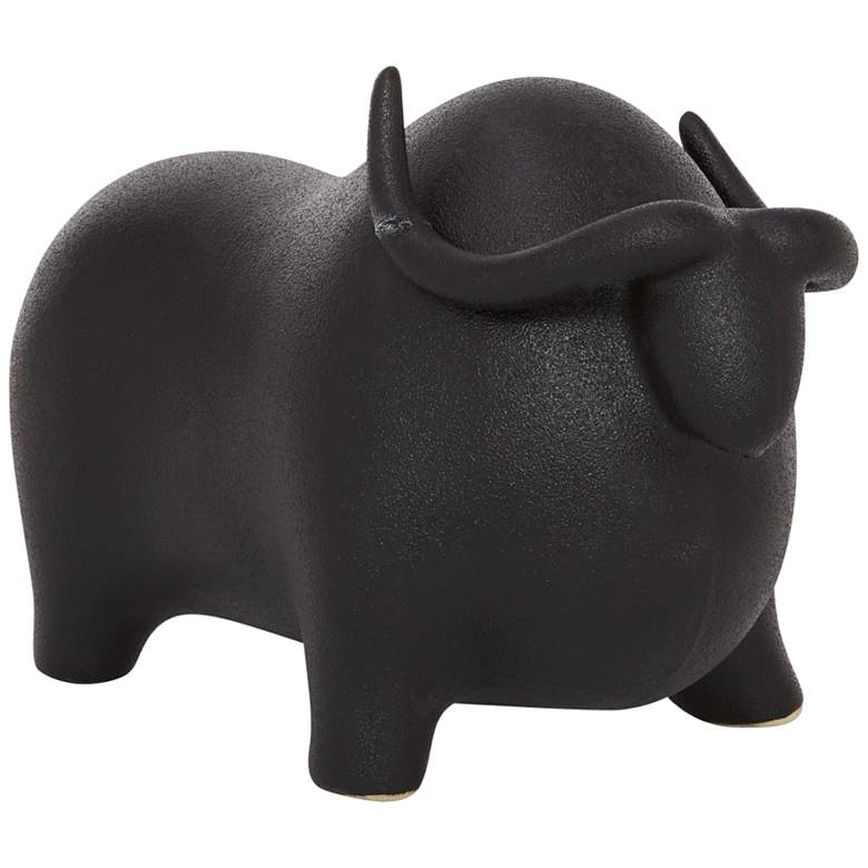 Image 2 Bull 12 1/4 inch Wide Black Ceramic Figurine