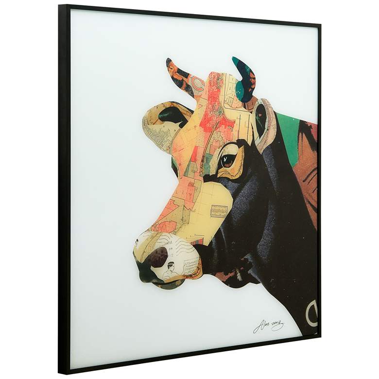 Image 4 Bull 24" Square Framed Printed Art Glass Wall Art more views