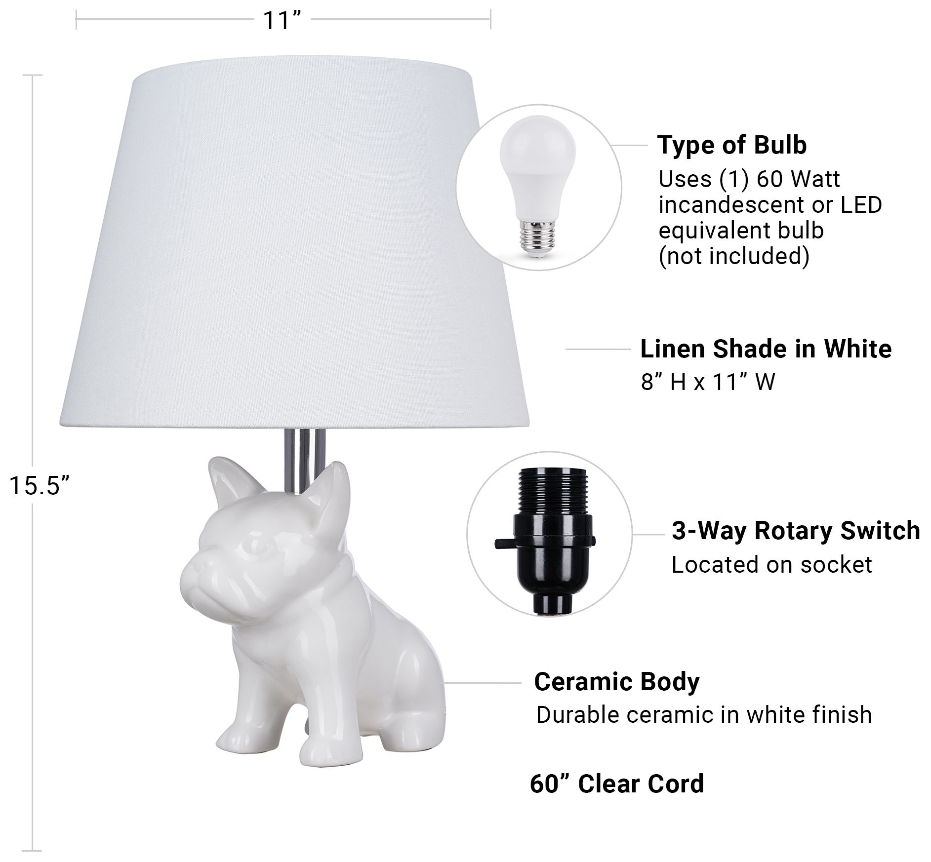 Bulldog 19" High White Ceramic Table Lamp