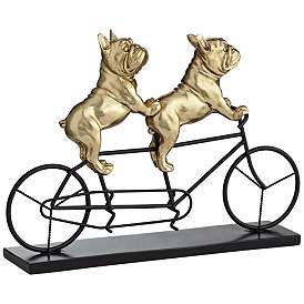 Image1 of Bulldogs on Bicycle 15 3/4" Wide Gold Sculpture