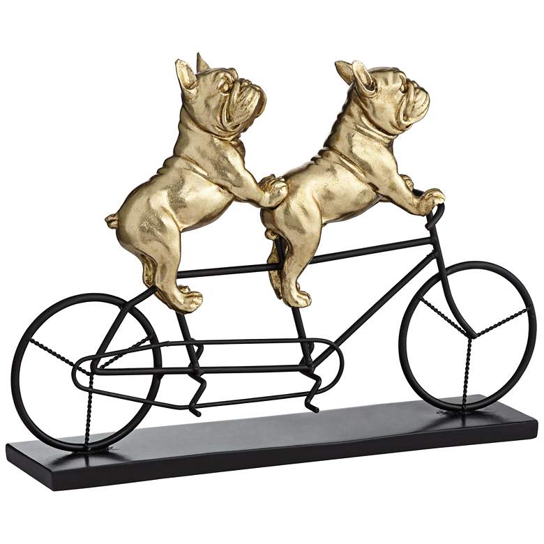 Image 1 Bulldogs on Bicycle 15 3/4" Wide Gold Sculpture