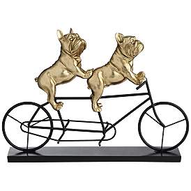 Image3 of Bulldogs on Bicycle 15 3/4" Wide Gold Sculpture more views