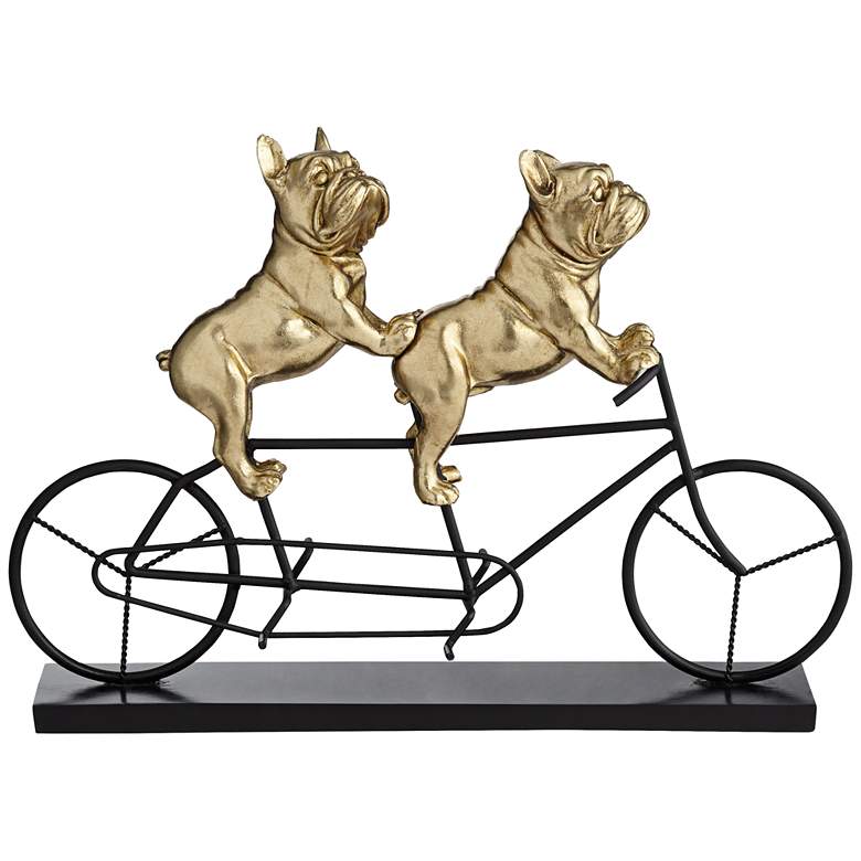 Image 3 Bulldogs on Bicycle 15 3/4" Wide Gold Sculpture more views