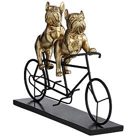 Image4 of Bulldogs on Bicycle 15 3/4" Wide Gold Sculpture more views
