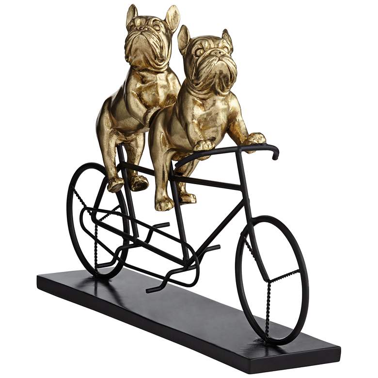 Image 4 Bulldogs on Bicycle 15 3/4 inch Wide Gold Sculpture more views
