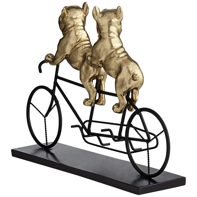 Image 5 Bulldogs on Bicycle 15 3/4 inch Wide Gold Sculpture more views
