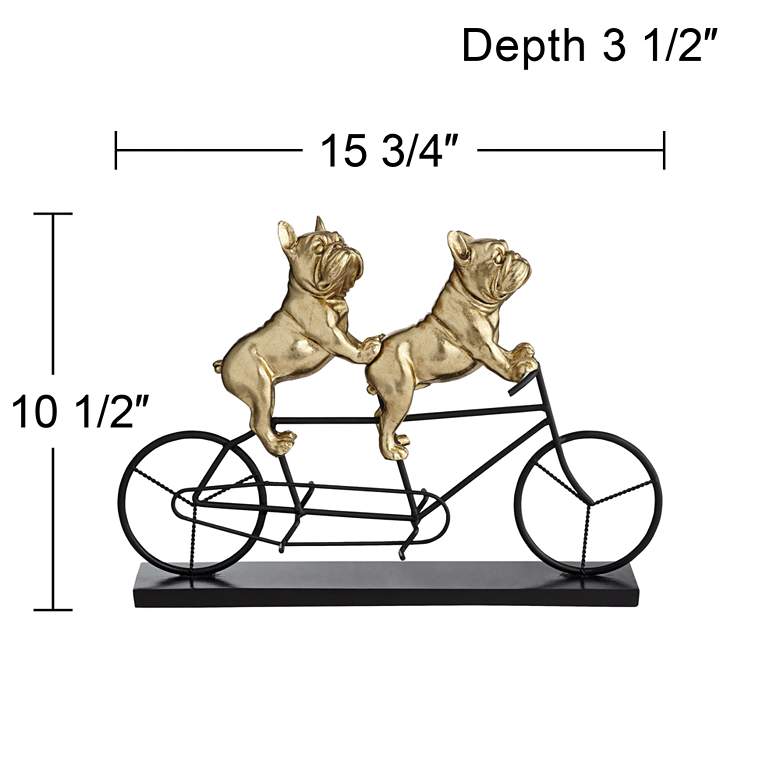 Image 6 Bulldogs on Bicycle 15 3/4 inch Wide Gold Sculpture more views