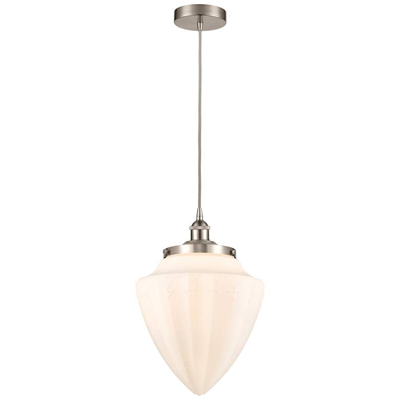 Image 1 Bullet 12" Brushed Satin Nickel Mini Pendant w/ Matte White Shade