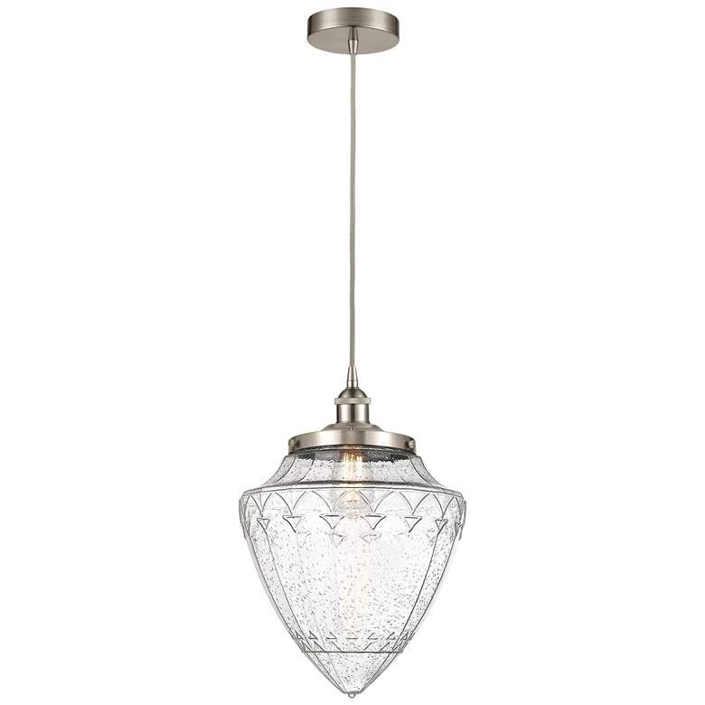 Image 1 Bullet 12" Brushed Satin Nickel Mini Pendant w/ Seedy Shade
