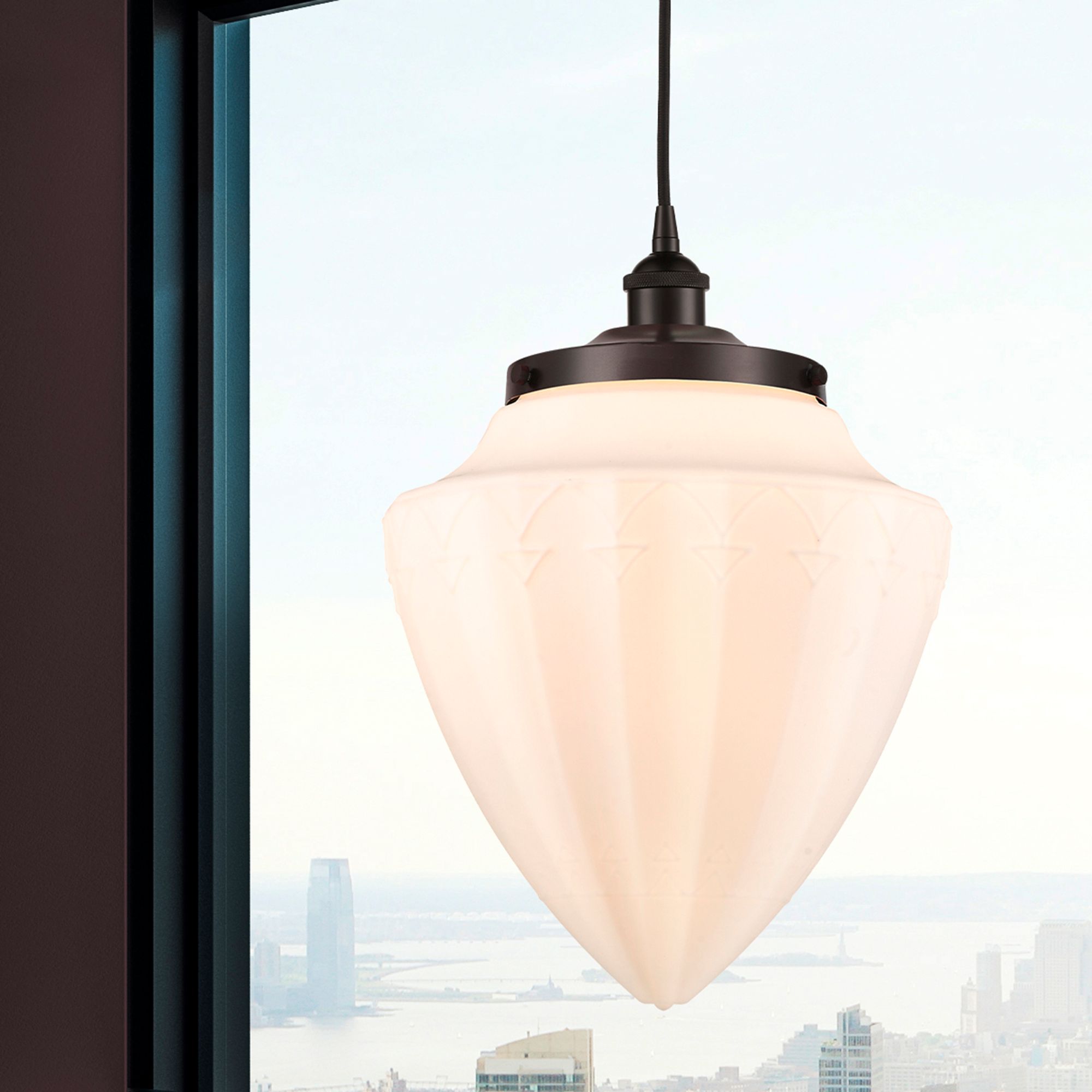 Image 2 Bullet 12" Oil Rubbed Bronze Mini Pendant w/ Matte White Shade more views