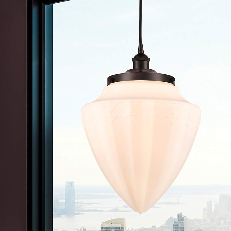 Image 2 Bullet 12" Oil Rubbed Bronze Mini Pendant w/ Matte White Shade more views