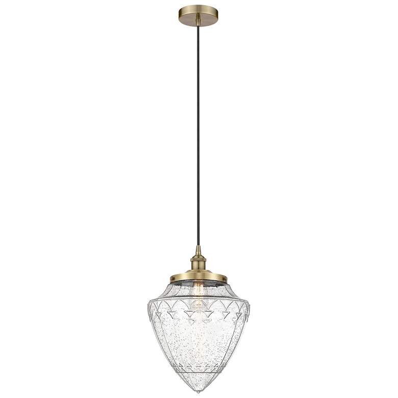 Image 1 Bullet 12" Wide Antique Brass Corded Mini Pendant With Seedy Shade