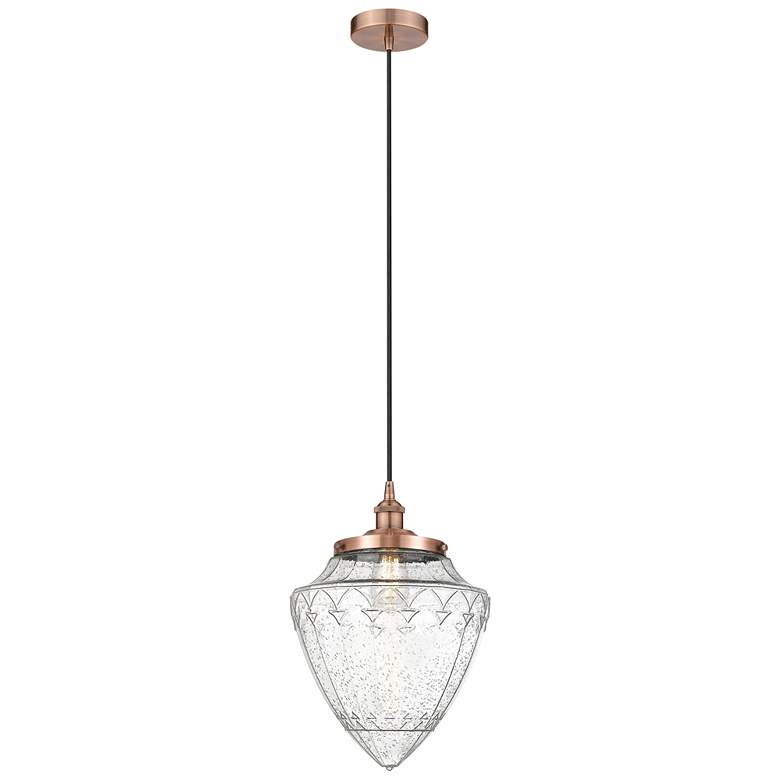 Image 1 Bullet 12" Wide Antique Copper Corded Mini Pendant With Seedy Shade