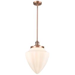 Bullet 12" Wide Antique Copper Mini Pendant With Matte White Shade