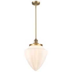 Bullet 12" Wide Brushed Brass Mini Pendant With Matte White Shade