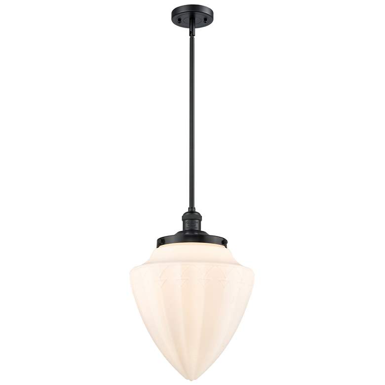 Image 1 Bullet 12" Wide Matte Black Stem Hung Mini Pendant With Matte White Sh