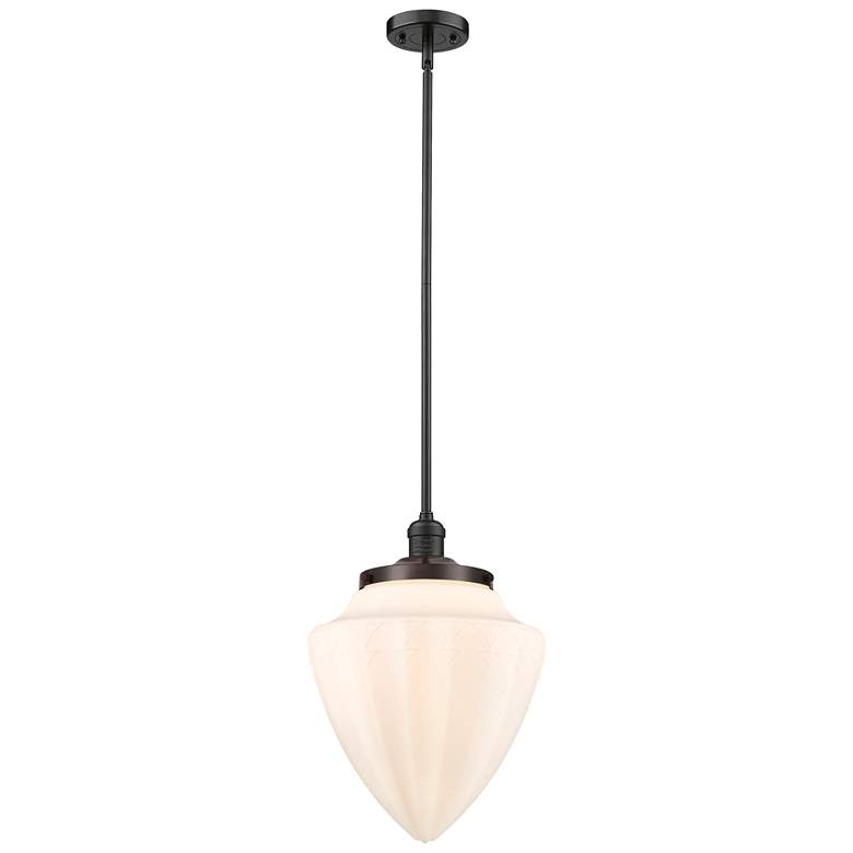 Image 1 Bullet 12" Wide Oil Rubbed Bronze Stem Hung Mini Pendant With White Sh