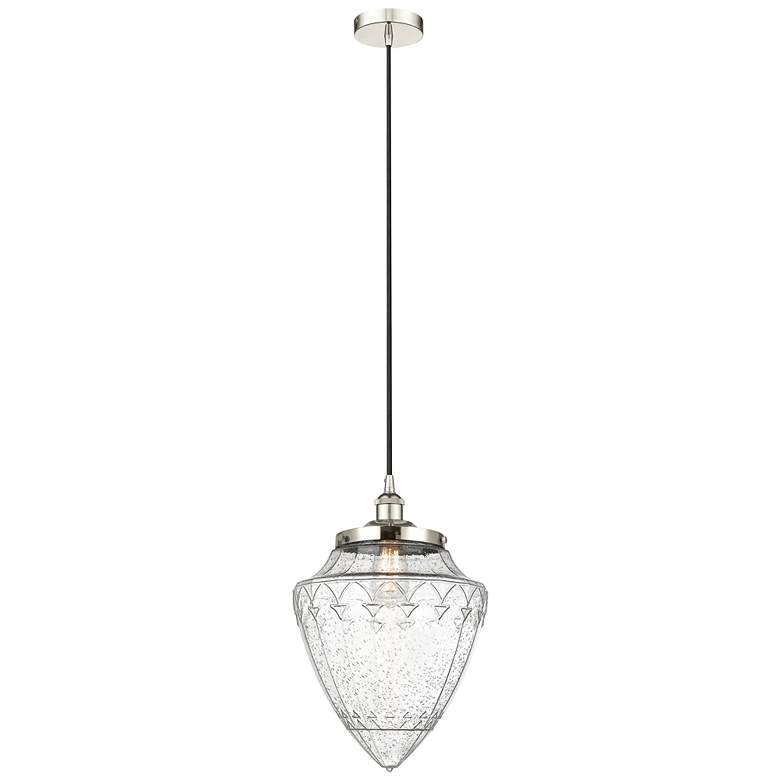 Image 1 Bullet 12" Wide Polished Nickel Corded Mini Pendant w/ Seedy Shade