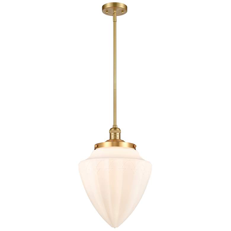 Image 1 Bullet 12 inch Wide Satin Gold Stem Hung Mini Pendant With Matte White Sha