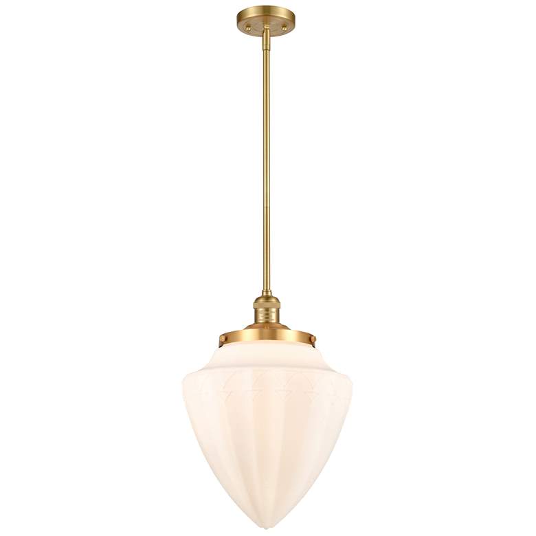 Image 1 Bullet 12" Wide Satin Gold Stem Hung Mini Pendant With Matte White Sha