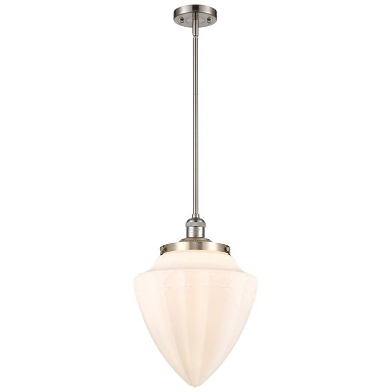 Image 1 Bullet 12"W Brushed Satin Nickel Stem Hung Mini Pendant With White Sha