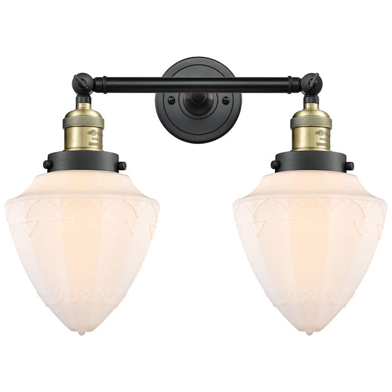 Image 1 Bullet 18" 2-Light Black Antique Brass Bath Light w/ Matte White Shade