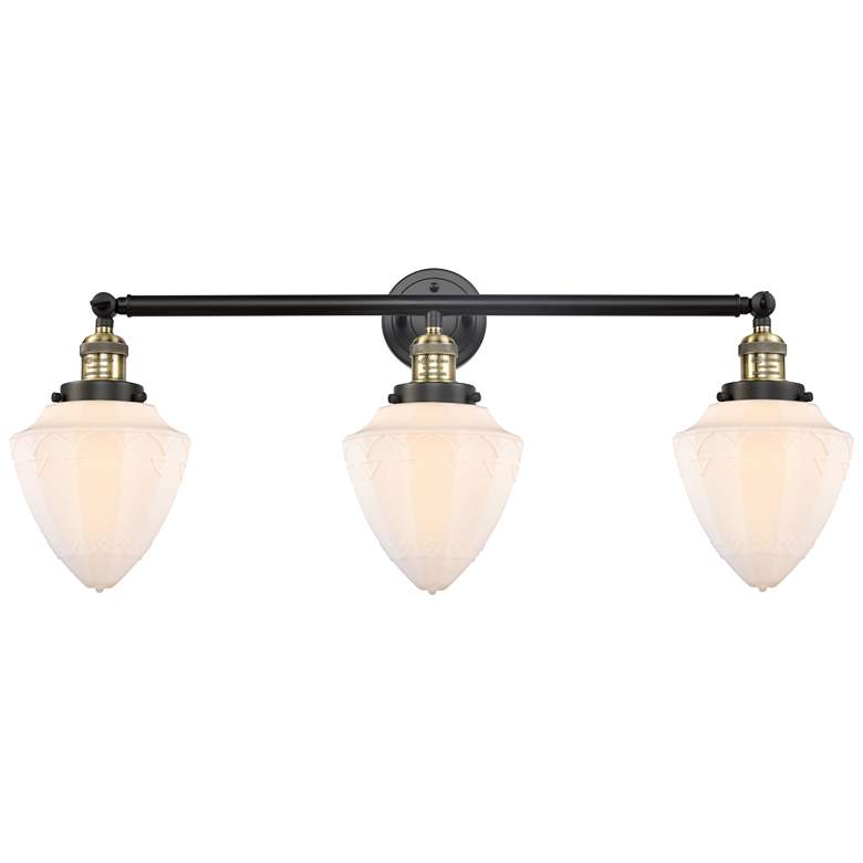 Image 1 Bullet 34" 3-Light Black Antique Brass Bath Light w/ Matte White Shade