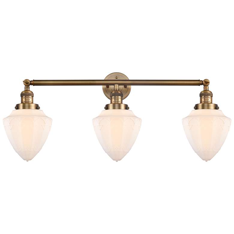 Image 1 Bullet 34" 3-Light Brushed Brass Bath Light w/ Matte White Shade