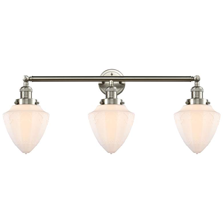Image 1 Bullet 34" 3-Light Brushed Satin Nickel Bath Light w/ Matte White Shad