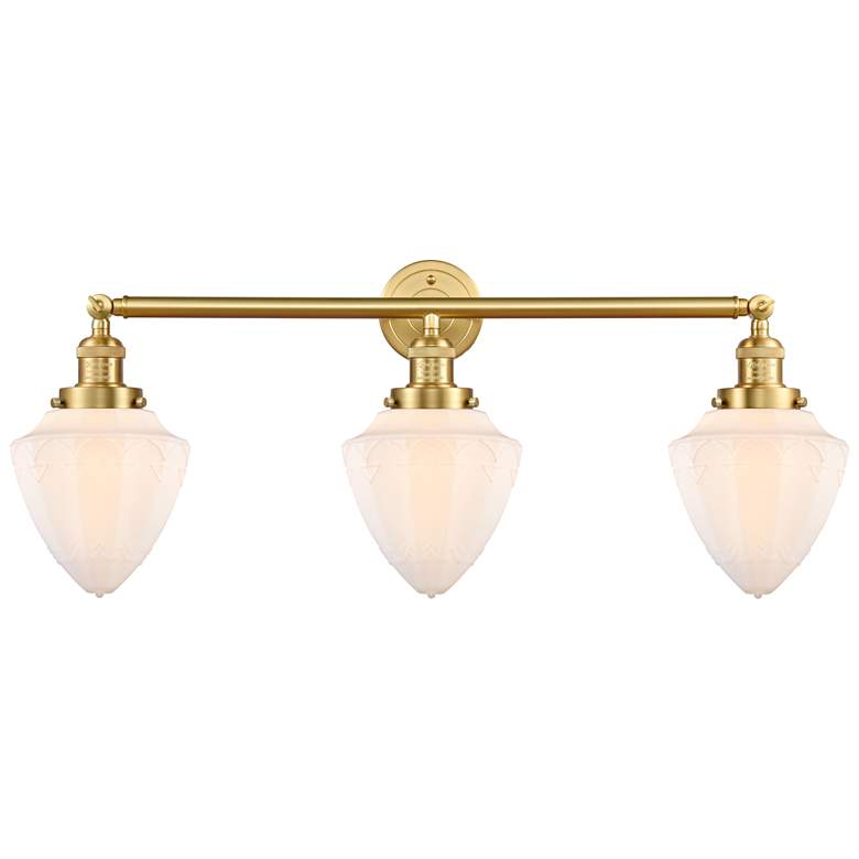 Image 1 Bullet 34" 3-Light Satin Gold Bath Light w/ Matte White Shade