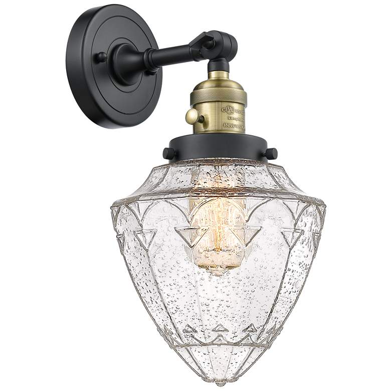 Image 1 Bullet 7" Black Antique Brass Sconce w/ Seedy Shade