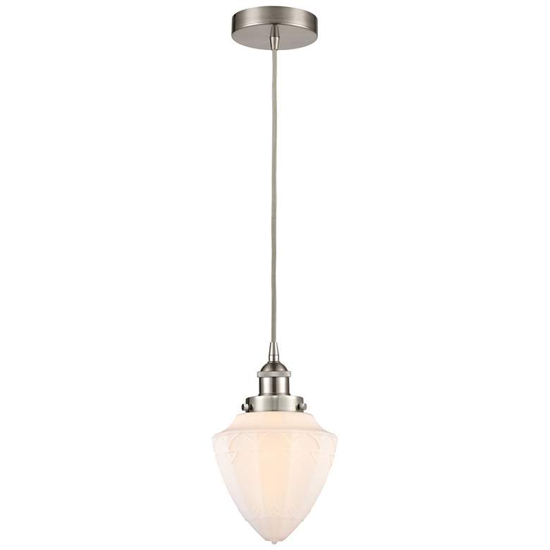 Image 1 Bullet 7" Brushed Satin Nickel Cord Hung Mini Pendant w/ Matte White S