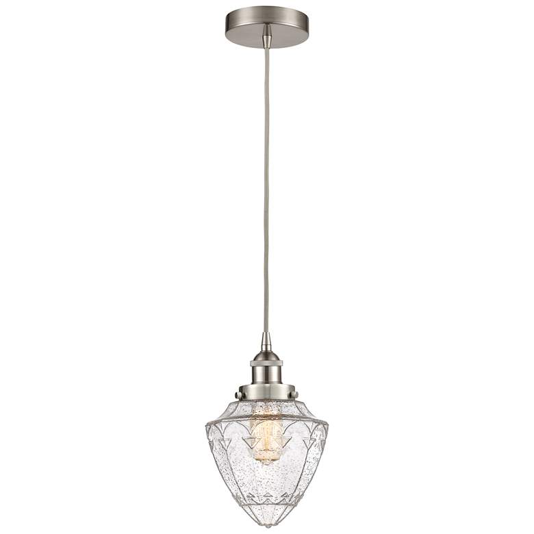 Image 1 Bullet 7" Brushed Satin Nickel Cord Hung Mini Pendant w/ Seedy Shade