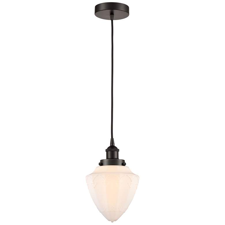 Image 1 Bullet 7" Oil Rubbed Bronze Cord Hung Mini Pendant w/ Matte White Shad