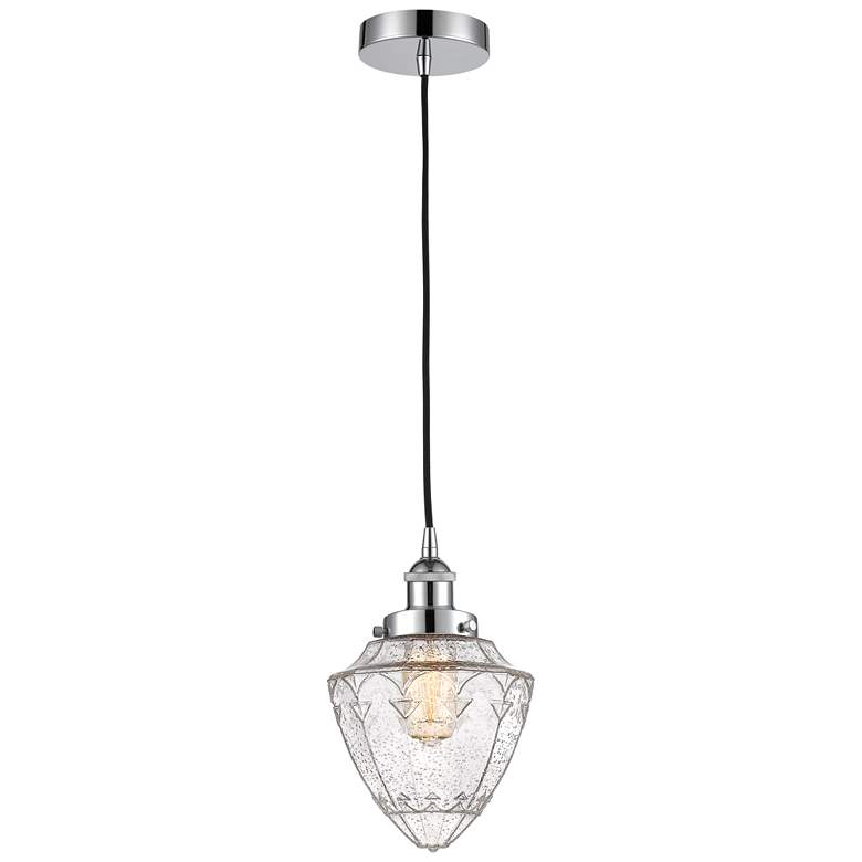 Image 1 Bullet 7" Polished Chrome Cord Hung Mini Pendant w/ Seedy Shade