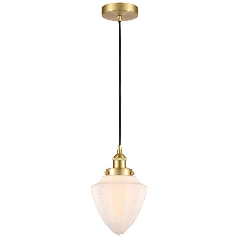 Image 1 Bullet 7" Satin Gold Cord Hung Mini Pendant w/ Matte White Shade