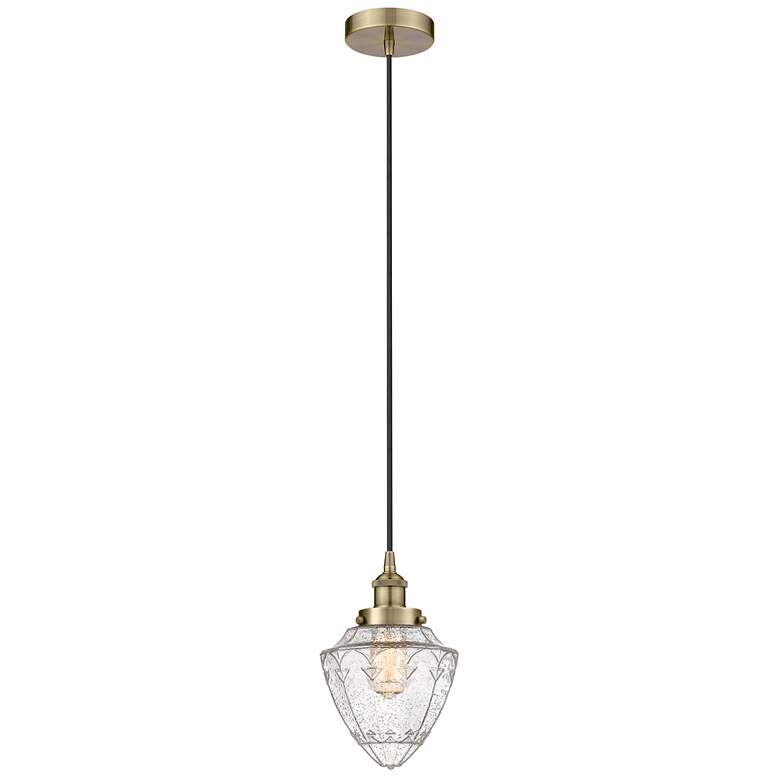 Image 1 Bullet 7" Wide Antique Brass Corded Mini Pendant With Seedy Shade