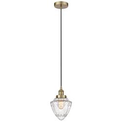 Bullet 7" Wide Antique Brass Corded Mini Pendant With Seedy Shade