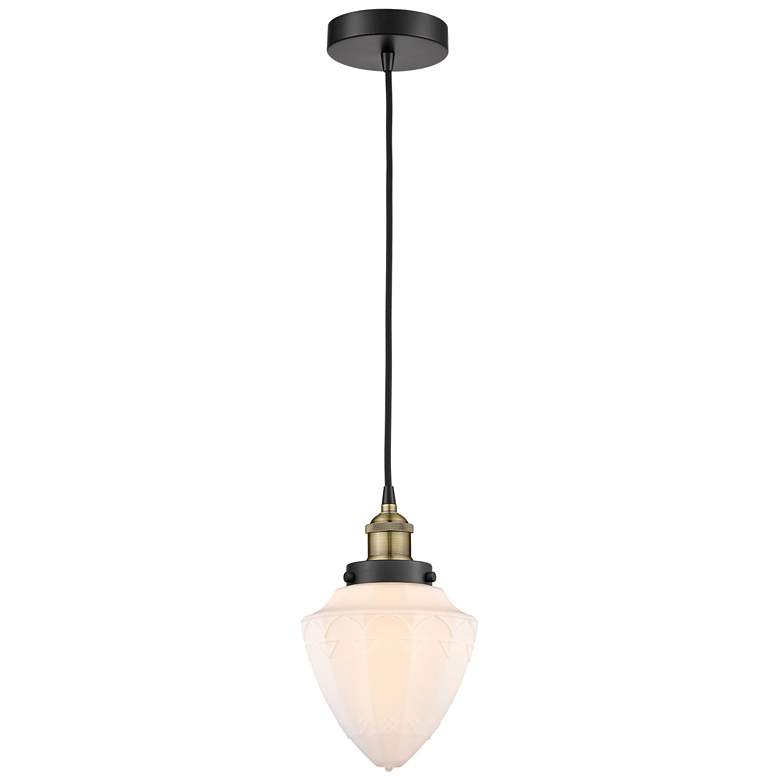 Image 1 Bullet 7" Wide Black Brass Corded Mini Pendant w/ Matte White Shade