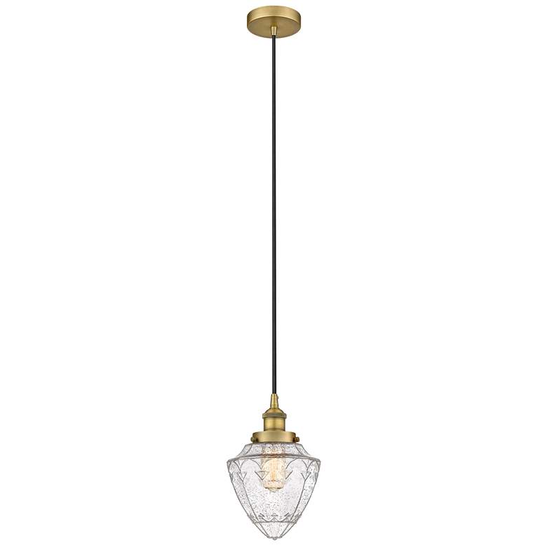 Image 1 Bullet 7" Wide Brushed Brass Corded Mini Pendant With Seedy Shade