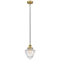Bullet 7" Wide Brushed Brass Corded Mini Pendant With Seedy Shade