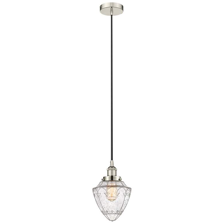 Image 1 Bullet 7" Wide Polished Nickel Corded Mini Pendant With Seedy Shade