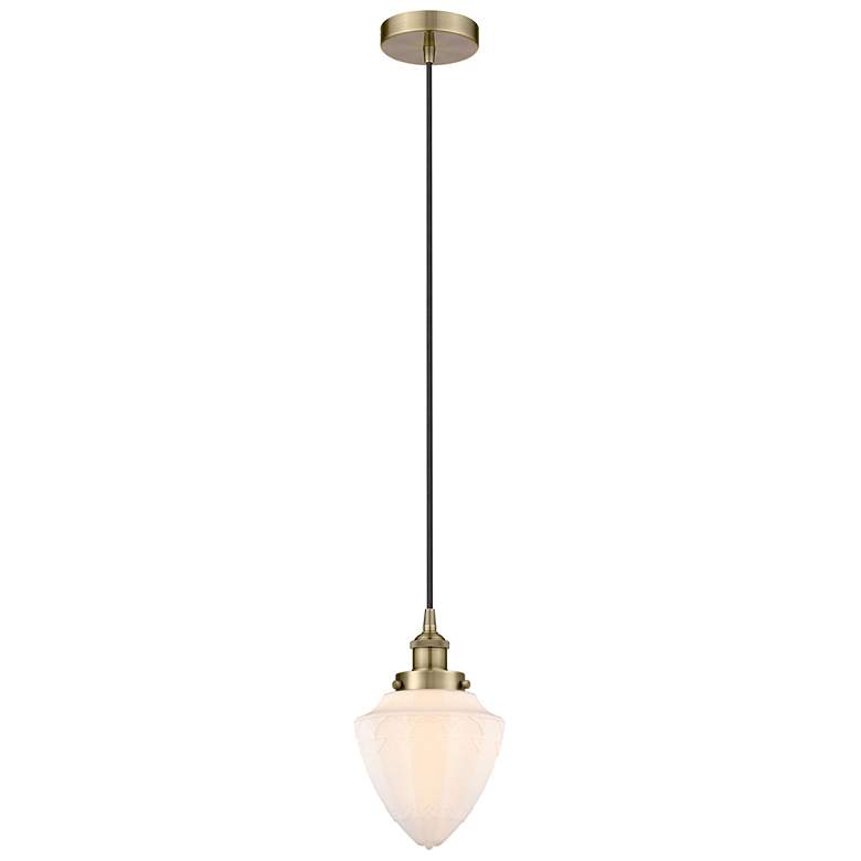 Image 1 Bullet 7"W Antique Brass Corded Mini Pendant w/ Matte White Shade
