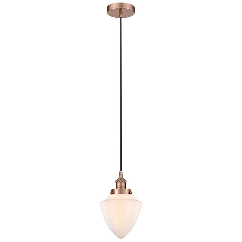 Image 1 Bullet 7"W Antique Copper Corded Mini Pendant w/ Matte White Shade