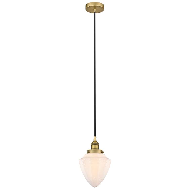 Image 1 Bullet 7"W Brushed Brass Corded Mini Pendant w/ Matte White Shade