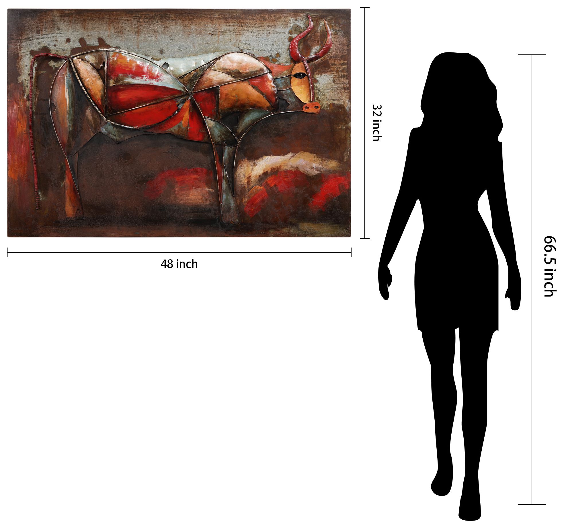 Bullish" Mixed Media Iron Hand Painted Dimensional Wall Art