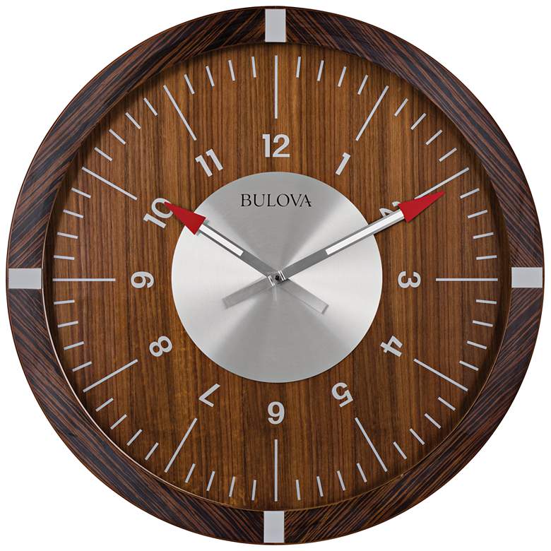 Image 1 Bulova Areojet Zebrano Wood 30 inch Round Gallery Wall Clock