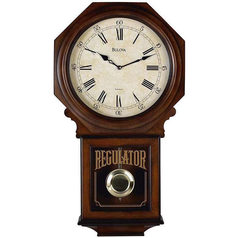 Image 1 Bulova Ashford Walnut Wood Stain 25" High Chiming Wall Clock
